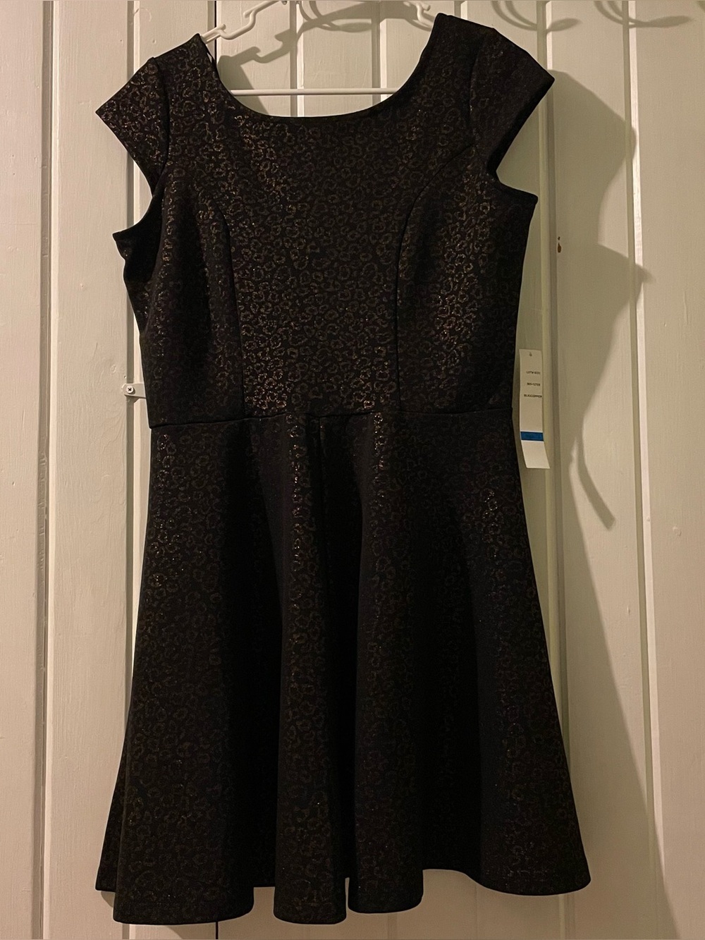 SNAP black and gold shine leopard skater dress-large NWT